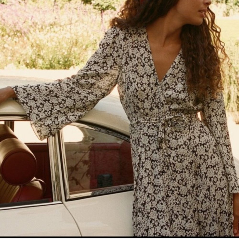 Floral Wrap Maxi Dress in Black & White